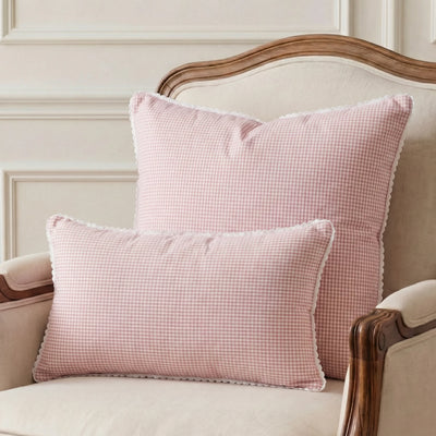 Pink Gingham Lumbar Cushion Cover | 30×50 cm