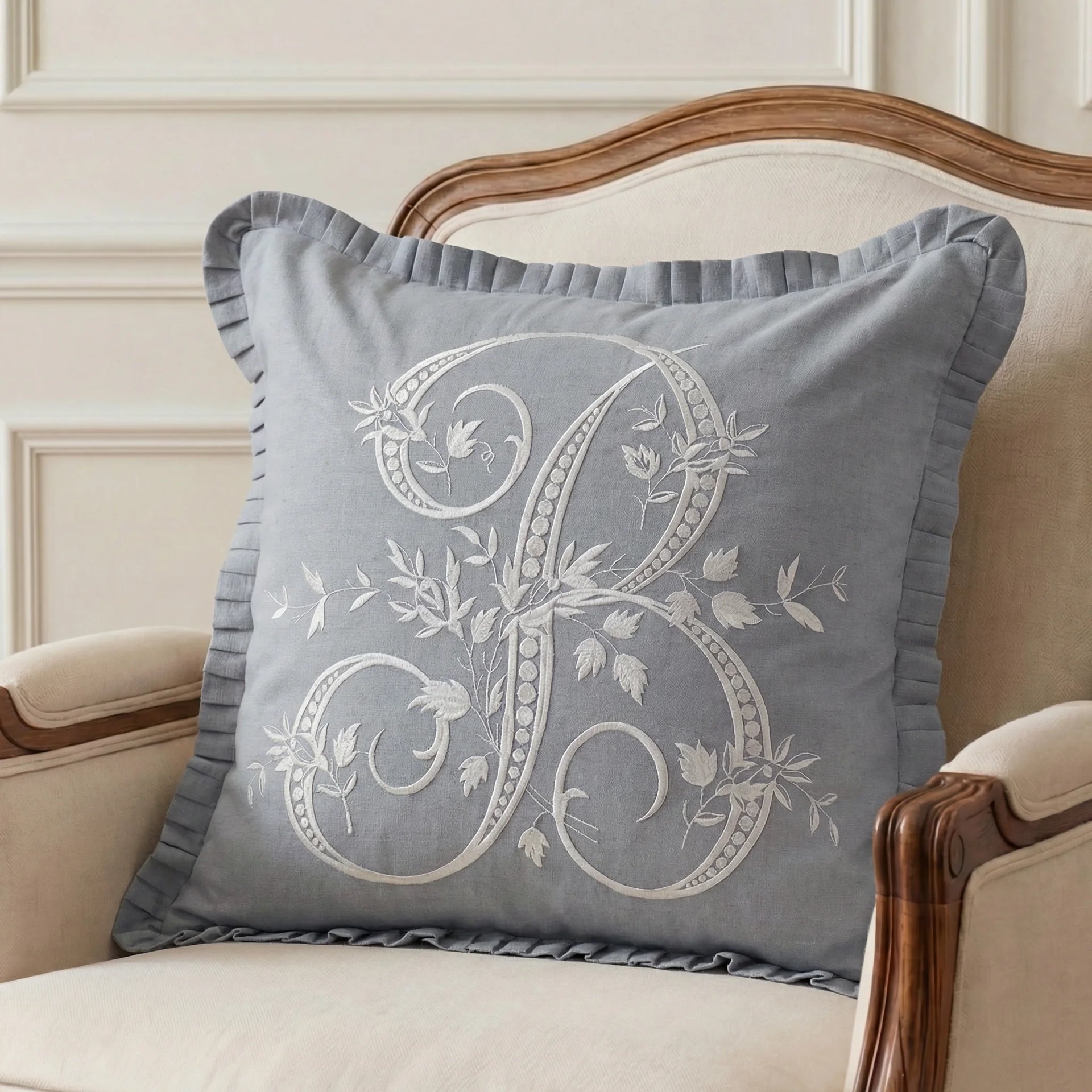 French Monogram B - Gray Cushion Cover