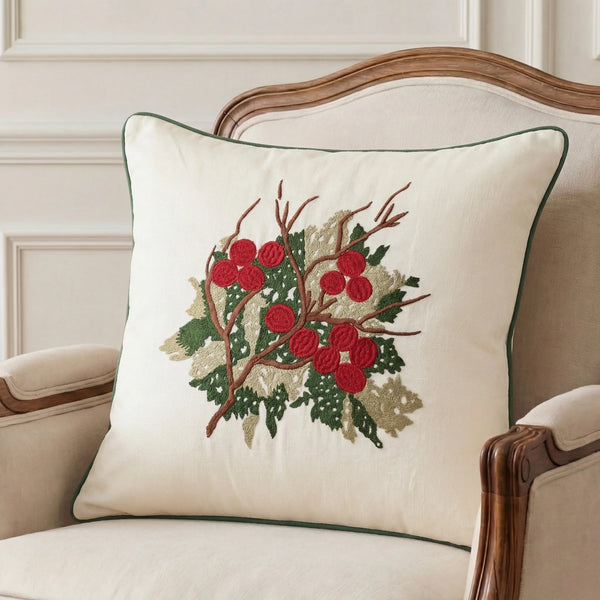 Holly Flower - Embroidered Cushion Cover | 45x45 cm
