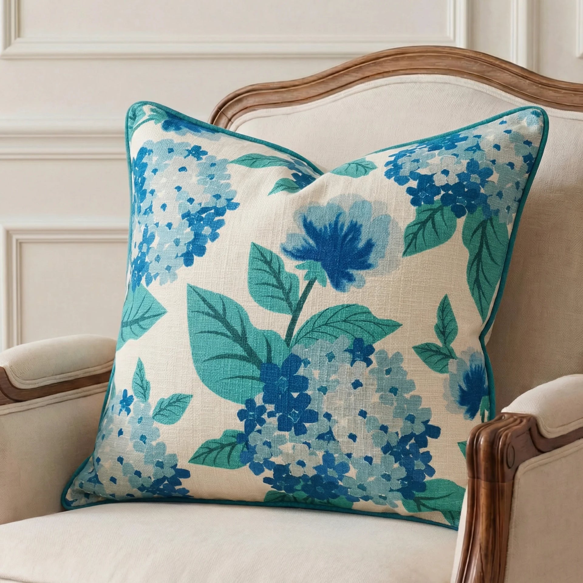 Hydrangeas Decorative Cushion Cover | 50cm x 50cm Cotton Fabric Cushion