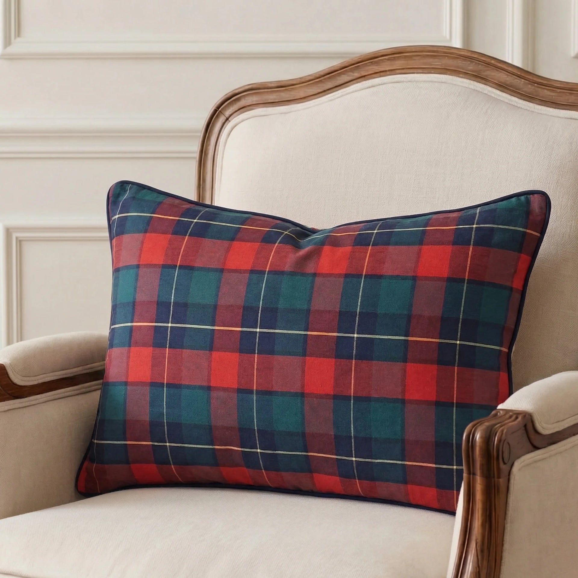 Lumbar Cushion Cover - Red Polo Checks