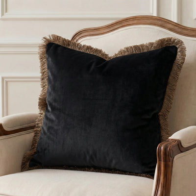 Black Velvet Fringe - Cushion Cover