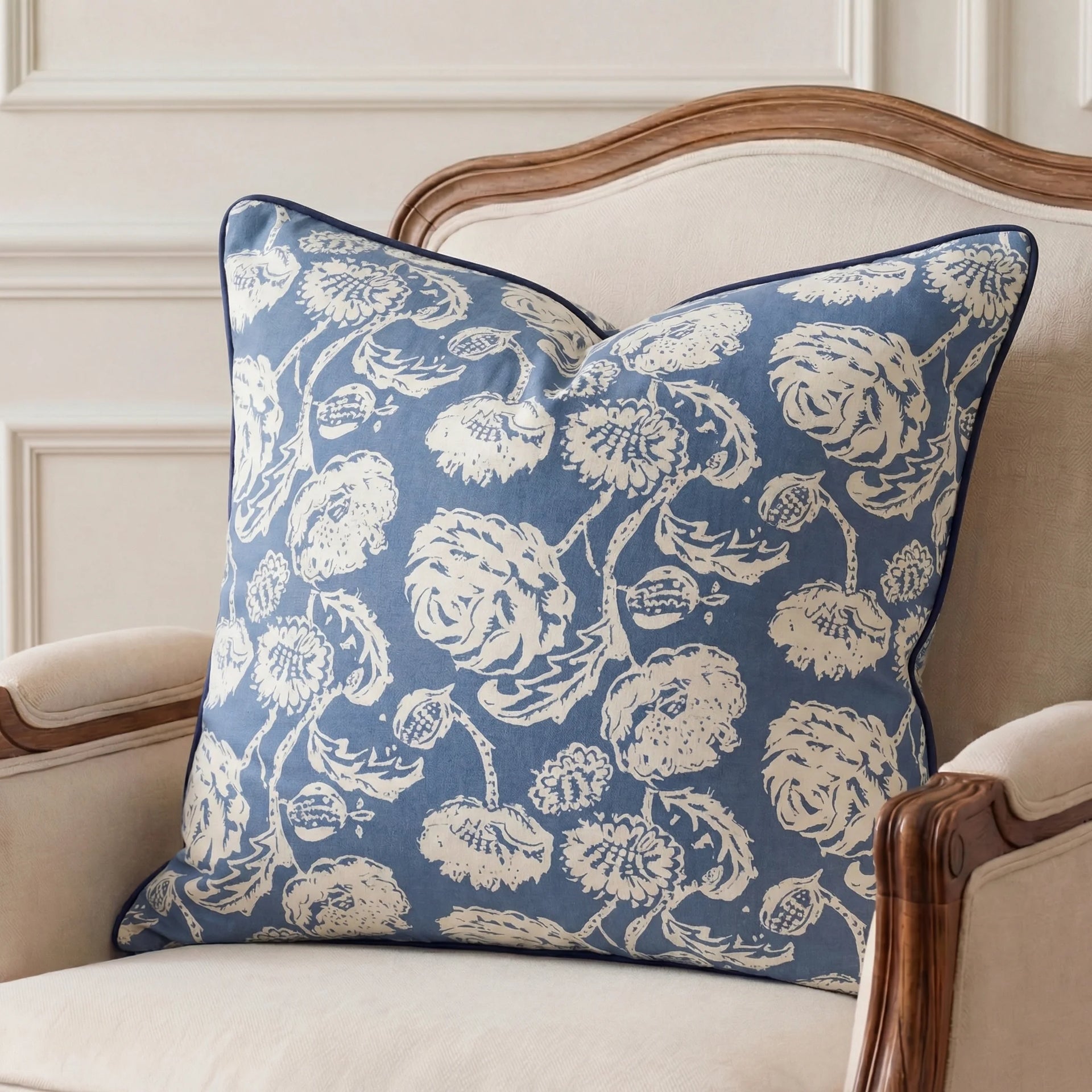 Farmhouse Blue Quilted Cushion Cover | 50cm x 50cm