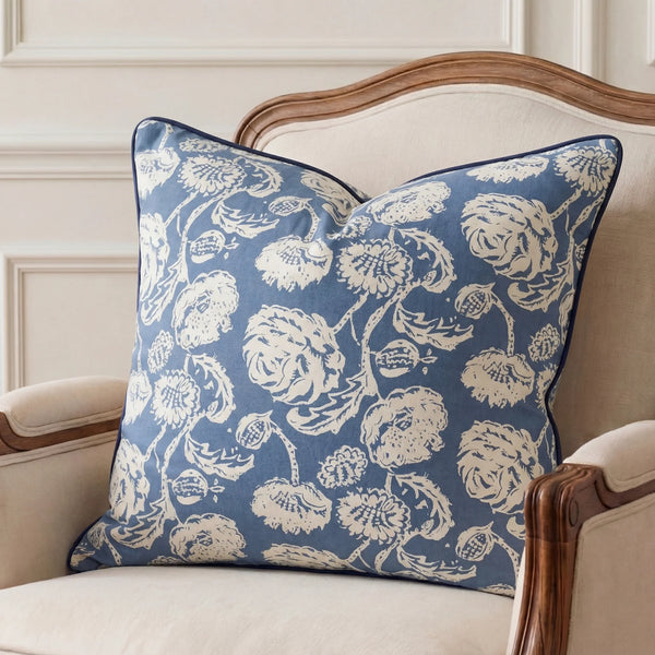 Farmhouse Blue Quilted Cushion Cover | 50cm x 50cm