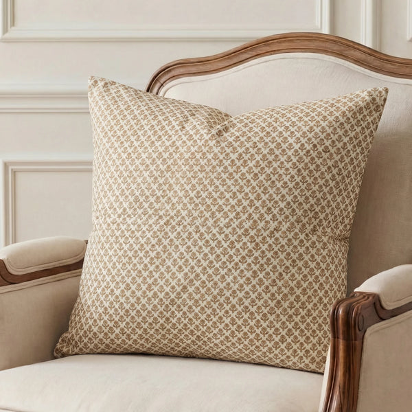 Kolka Beige Floral Decorative Cushion Cover | 60cm x 60cm Cotton Euro Sham