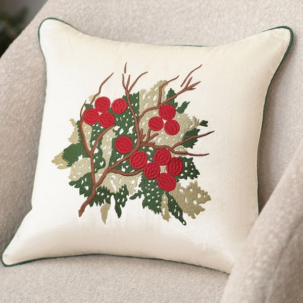 Holly Flower - Embroidered Cushion Cover | 45x45 cm