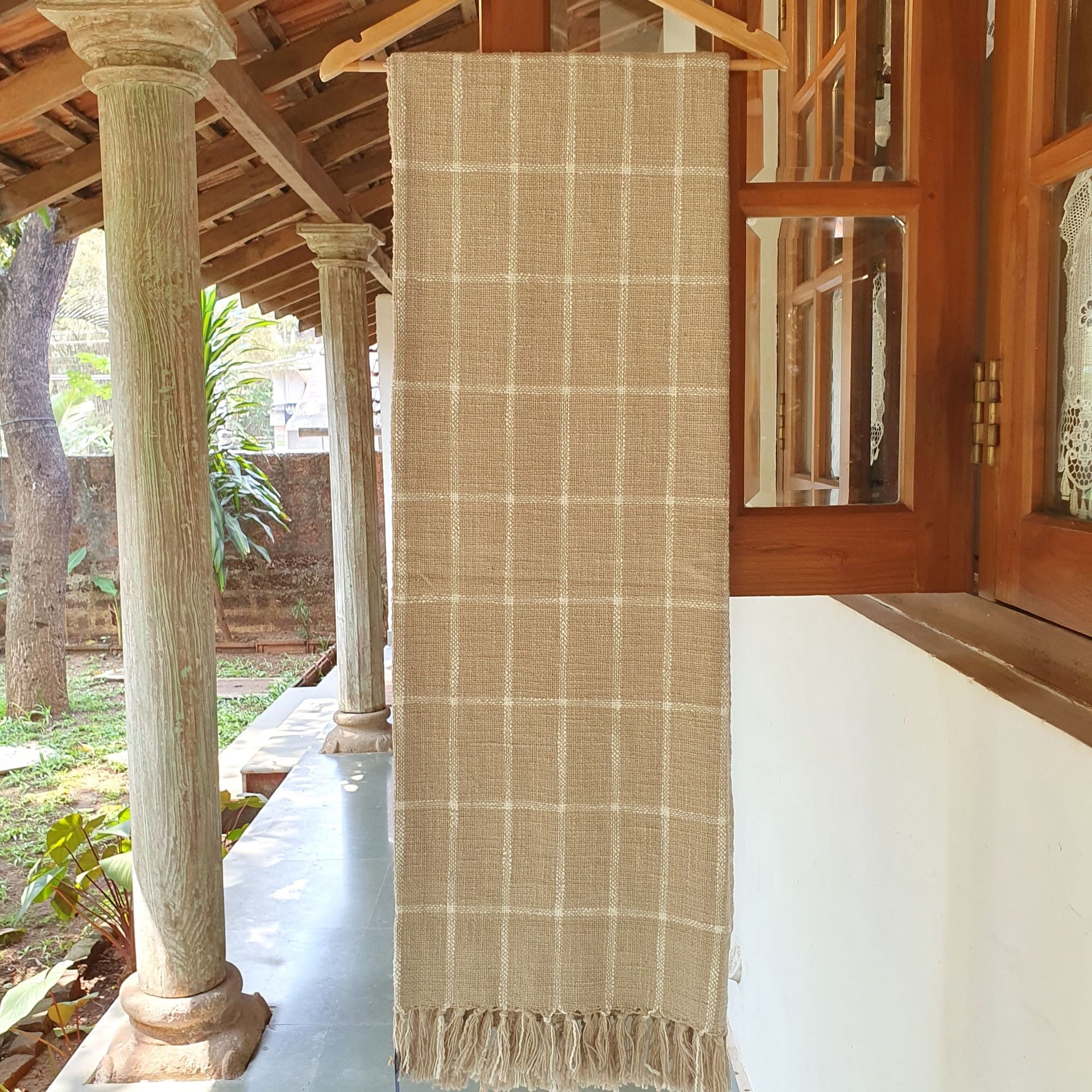 Maison Checkered Throw Rug | 120x170cm Neutral Checkered Throw Blanket