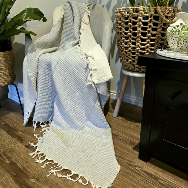 Parisian Elegance Light Grey Handmade Throw | 120x170cm Large Cotton Throw