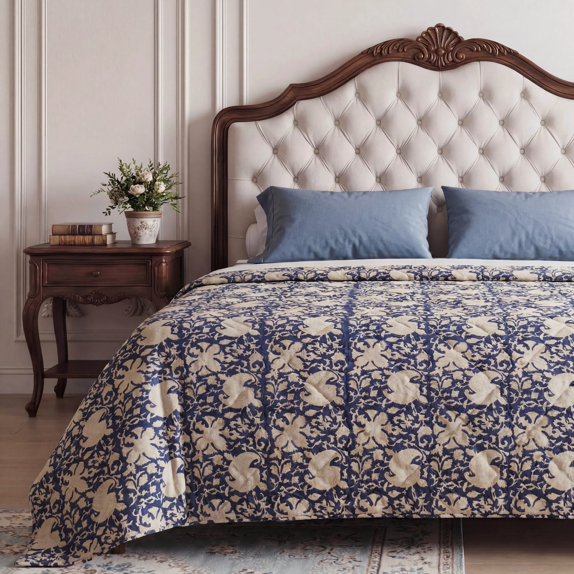 Indigo Jaal Quilted Bedspread | 220x270cm Cotton Quilt