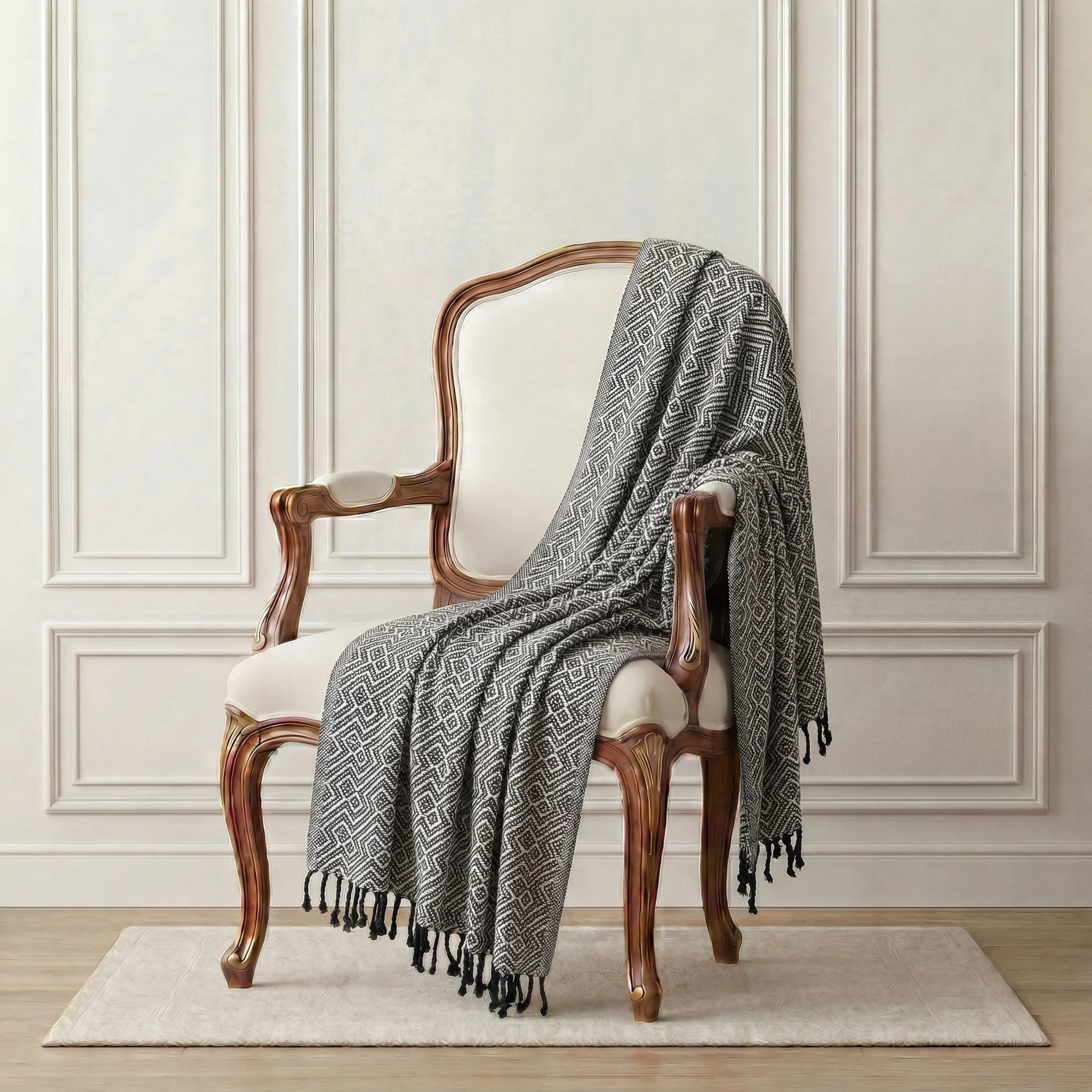 Black and White Geometrical Throw Rug | 120x170cm