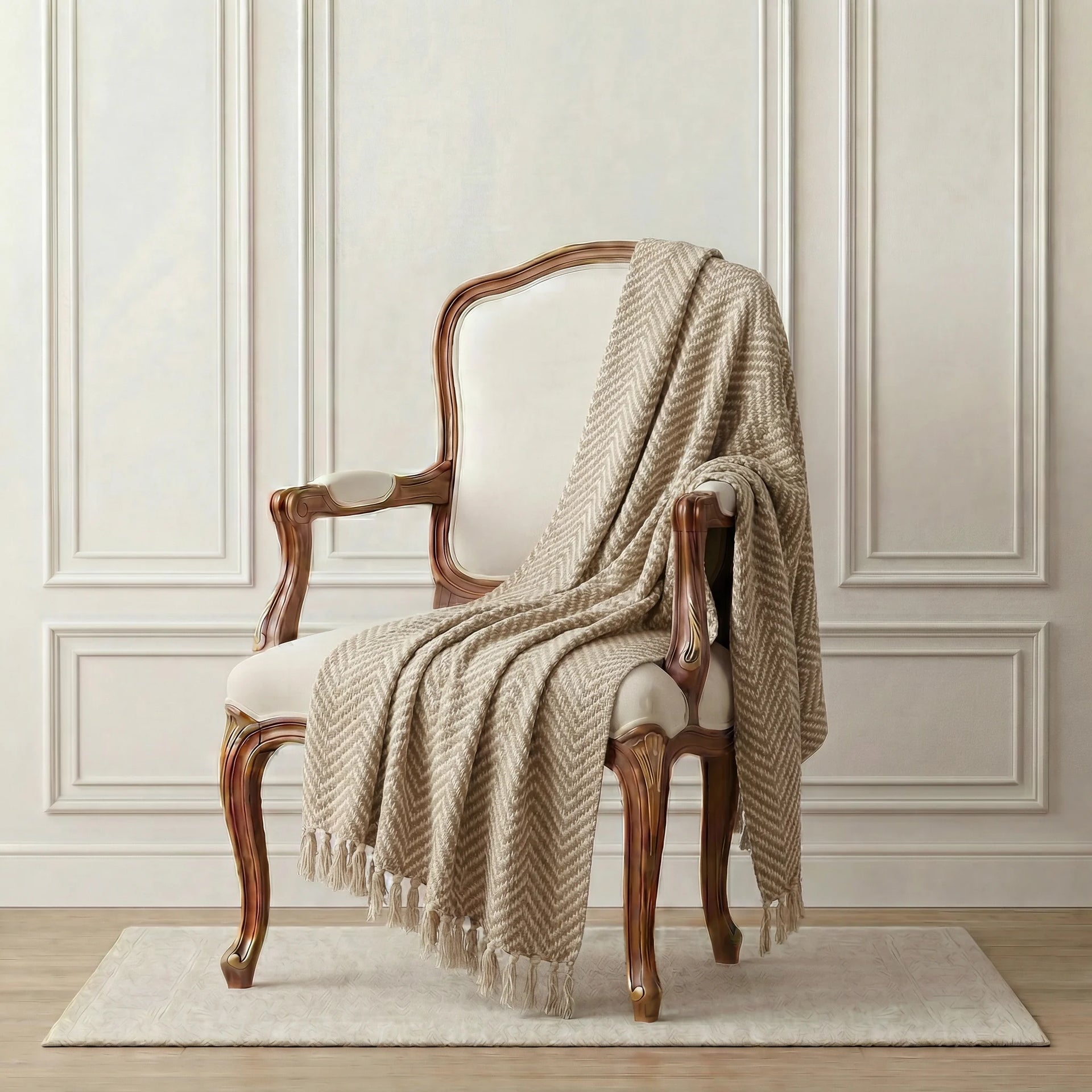 Beige Chevron Handloom Throw Rug | 120x170cm