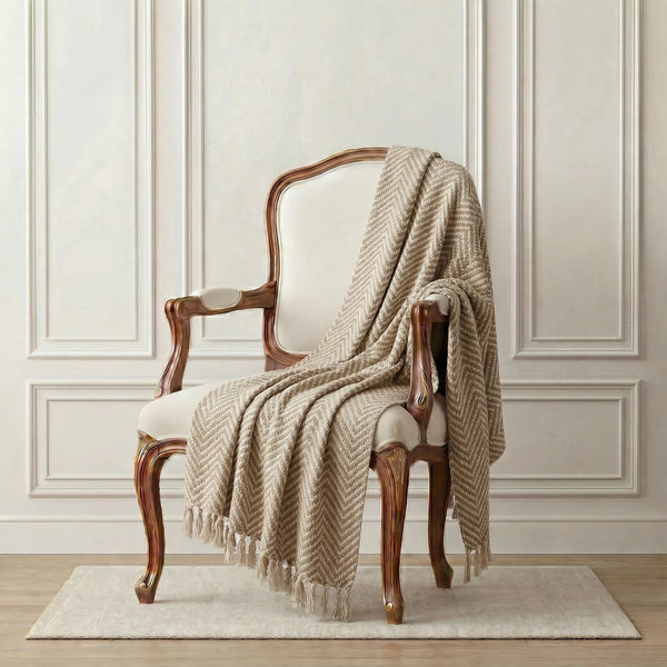 Beige Chevron Handloom Throw Rug | 120x170cm