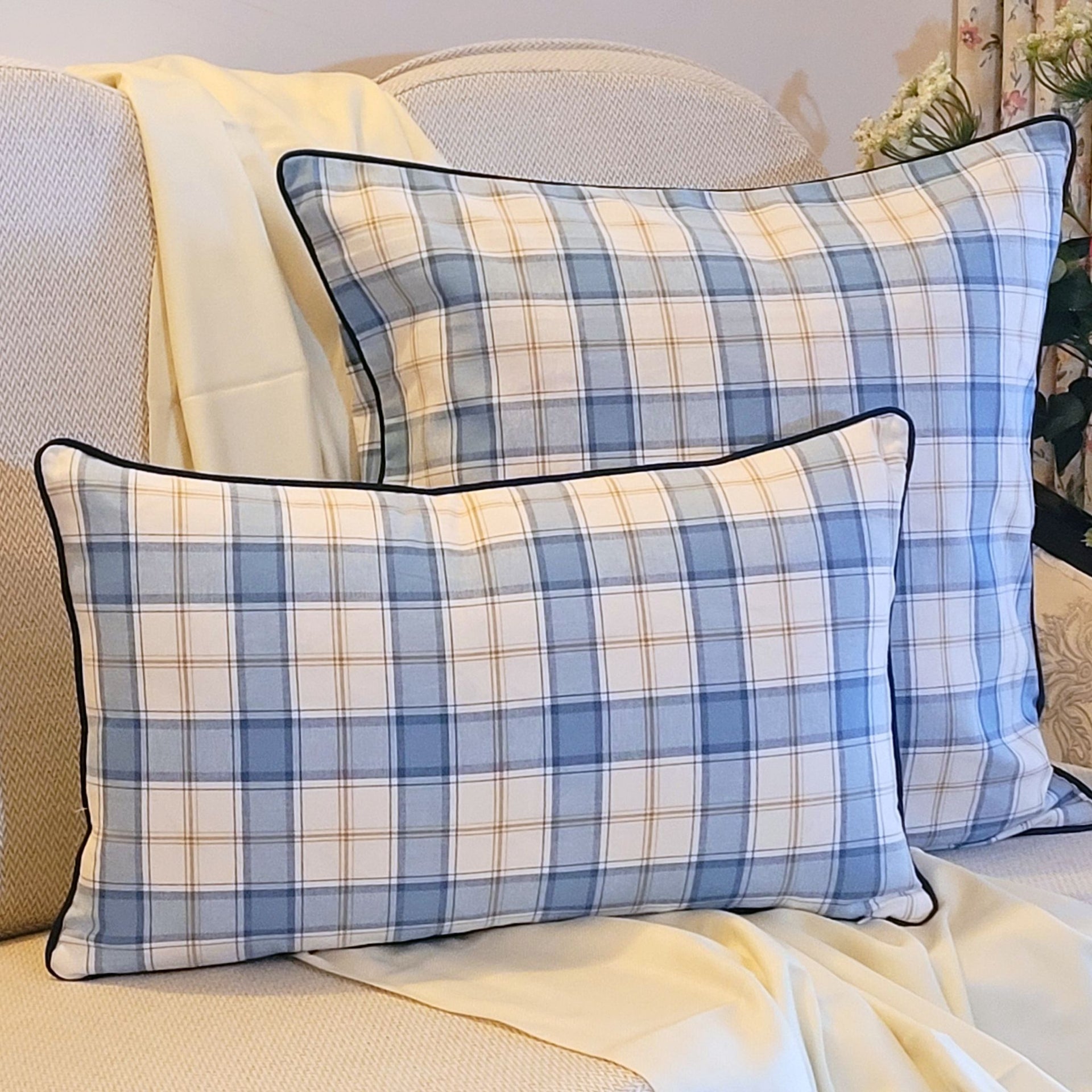 Lumbar Cushion Cover - Coastal check