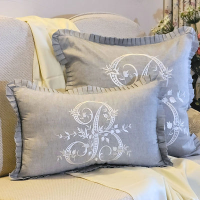 Lumbar Cushion Cover - Gray French Monogram B