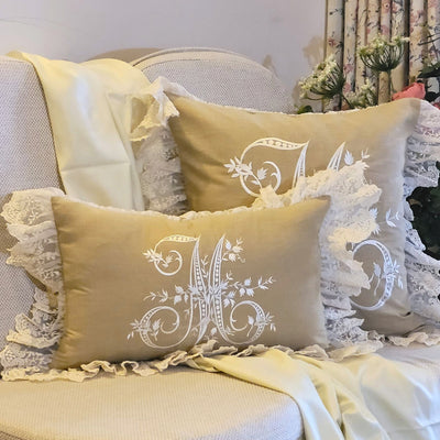 Lumbar Cushion Cover - Beige French Monogram M