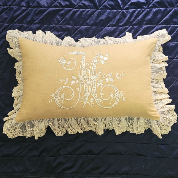 Lumbar Cushion Cover - Beige French Monogram M
