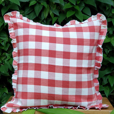 Varca Red Checkered Cushion Cover | 60cm x 60cm Decorative Red Cushion