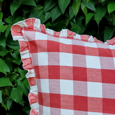 Varca Red Checkered Cushion Cover | 60cm x 60cm Decorative Red Cushion