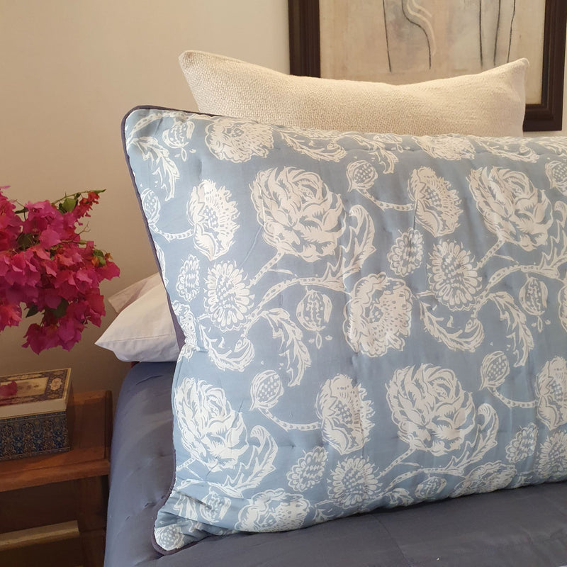 Farmhouse Blue Quilted Pillowcase | 48cm x 73cm