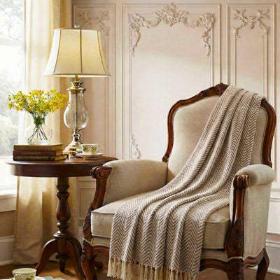 Beige Chevron Handloom Throw Rug | 120x170cm