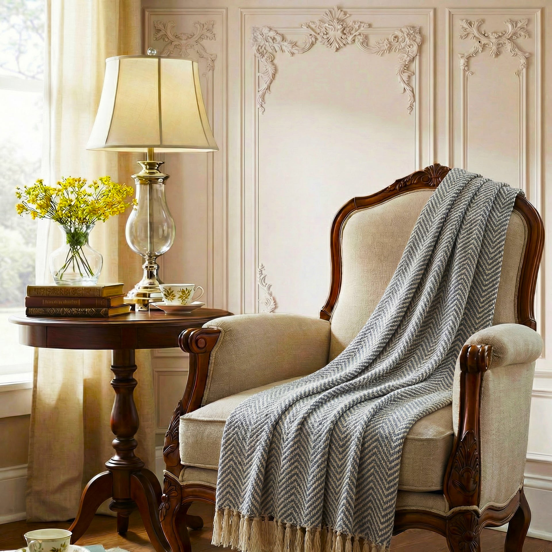 Blue Grey Chevron Handloom Throw Rug | 120x170cm