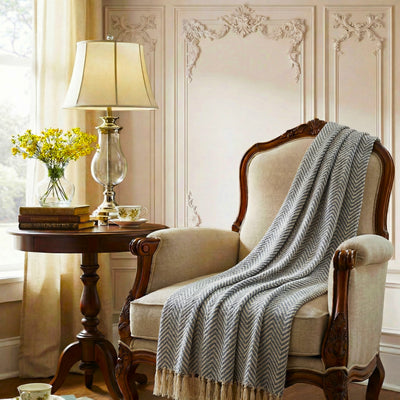 Blue Grey Chevron Handloom Throw Rug | 120x170cm