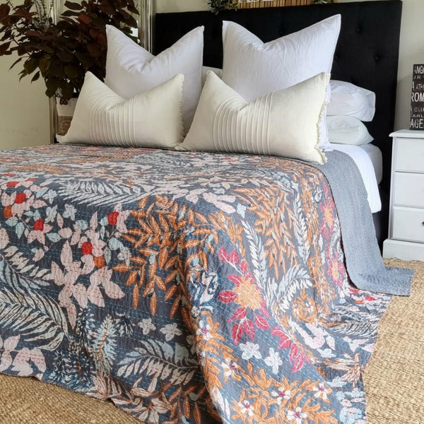 Autumn Garden Kantha Bedspread | 220cm x 270cm