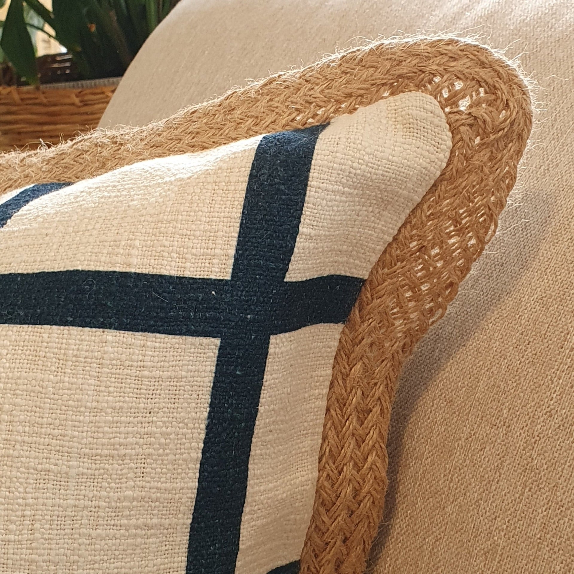 White Chequered Cotton & Jute Cushion Cover | 50cm x 50cm