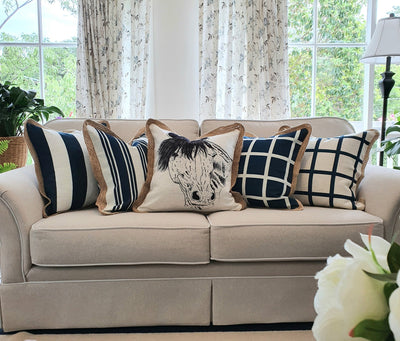 White Chequered Cotton & Jute Cushion Cover | 50cm x 50cm