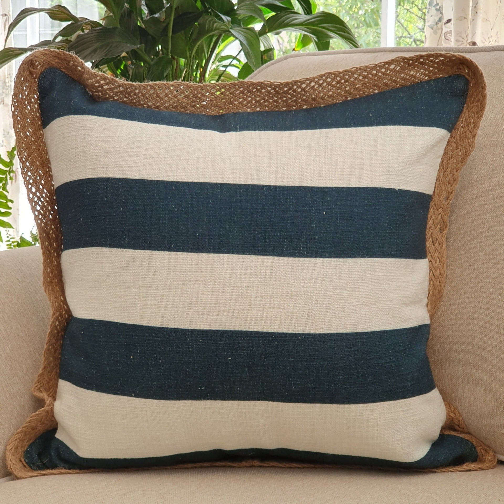 Navy Stripe Decorative Cushion Cover | 50cm x 50cm