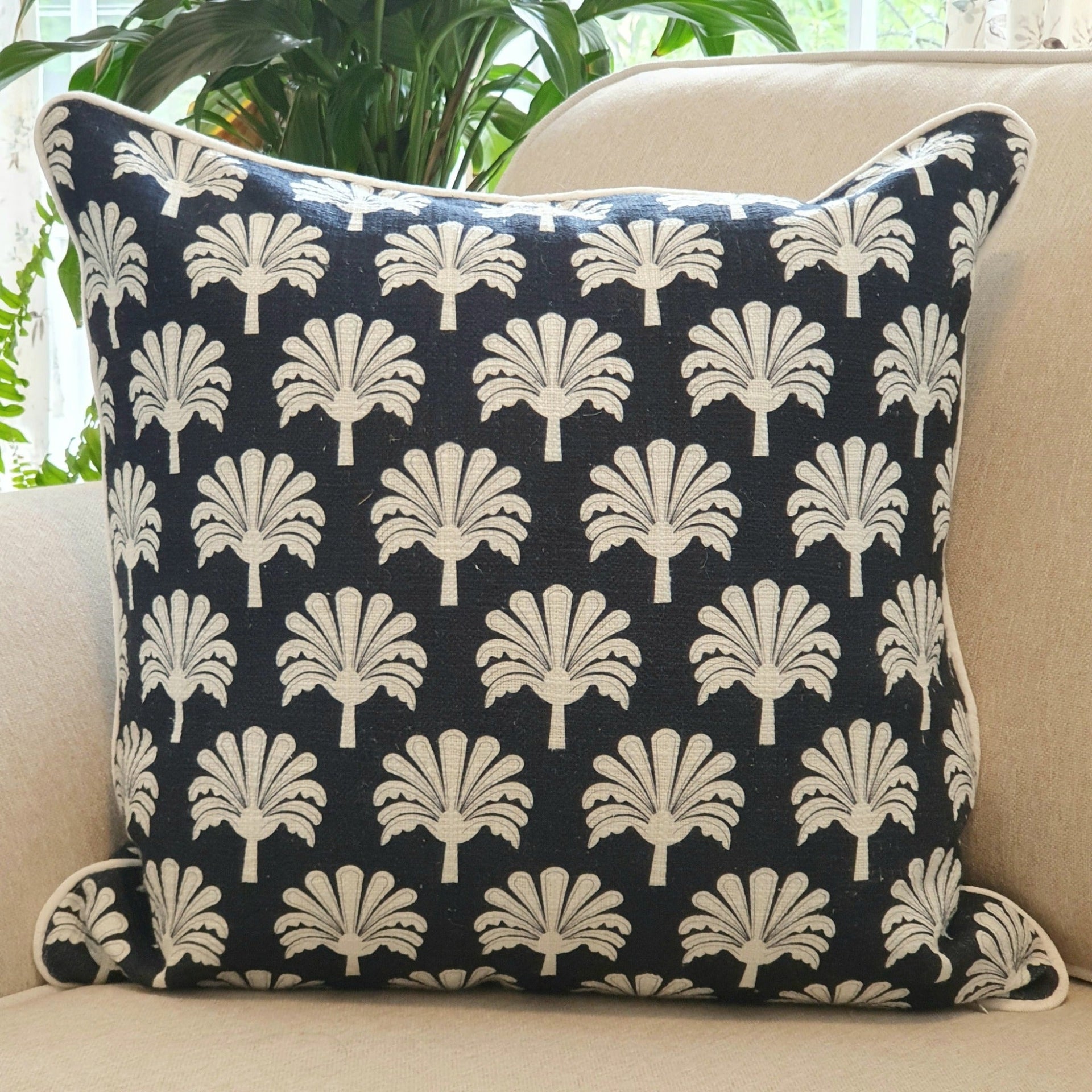 Navy Palm Decorative Cushion Cover | 50cm x 50cm