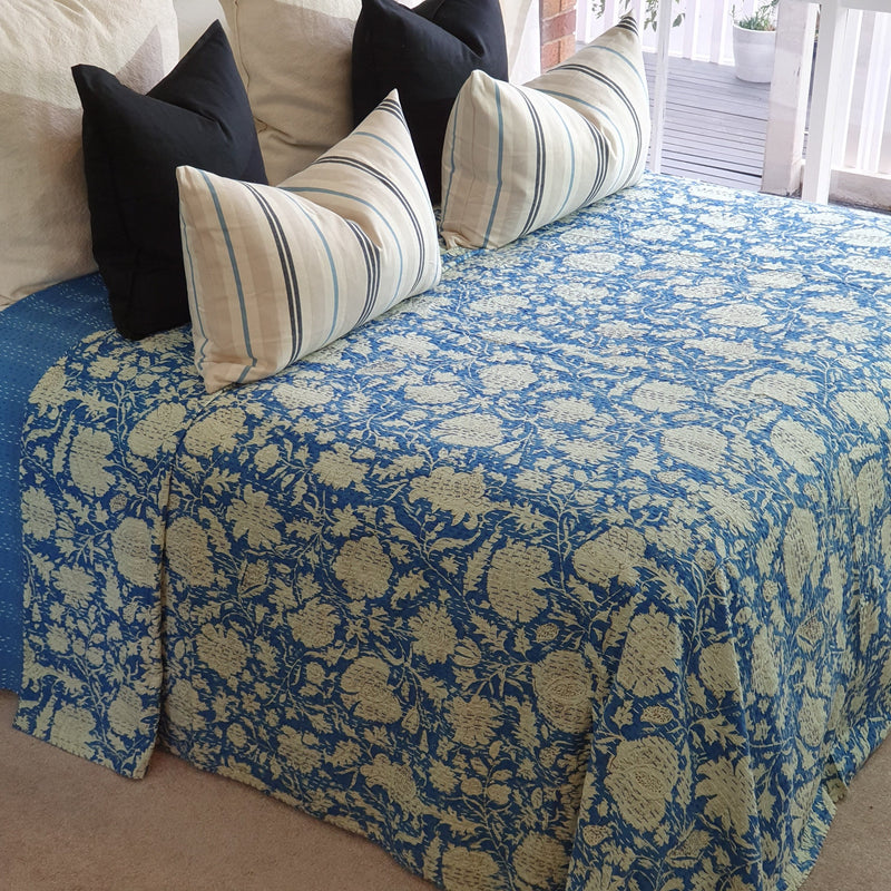 Hamptons Blue Kantha Bedspread
