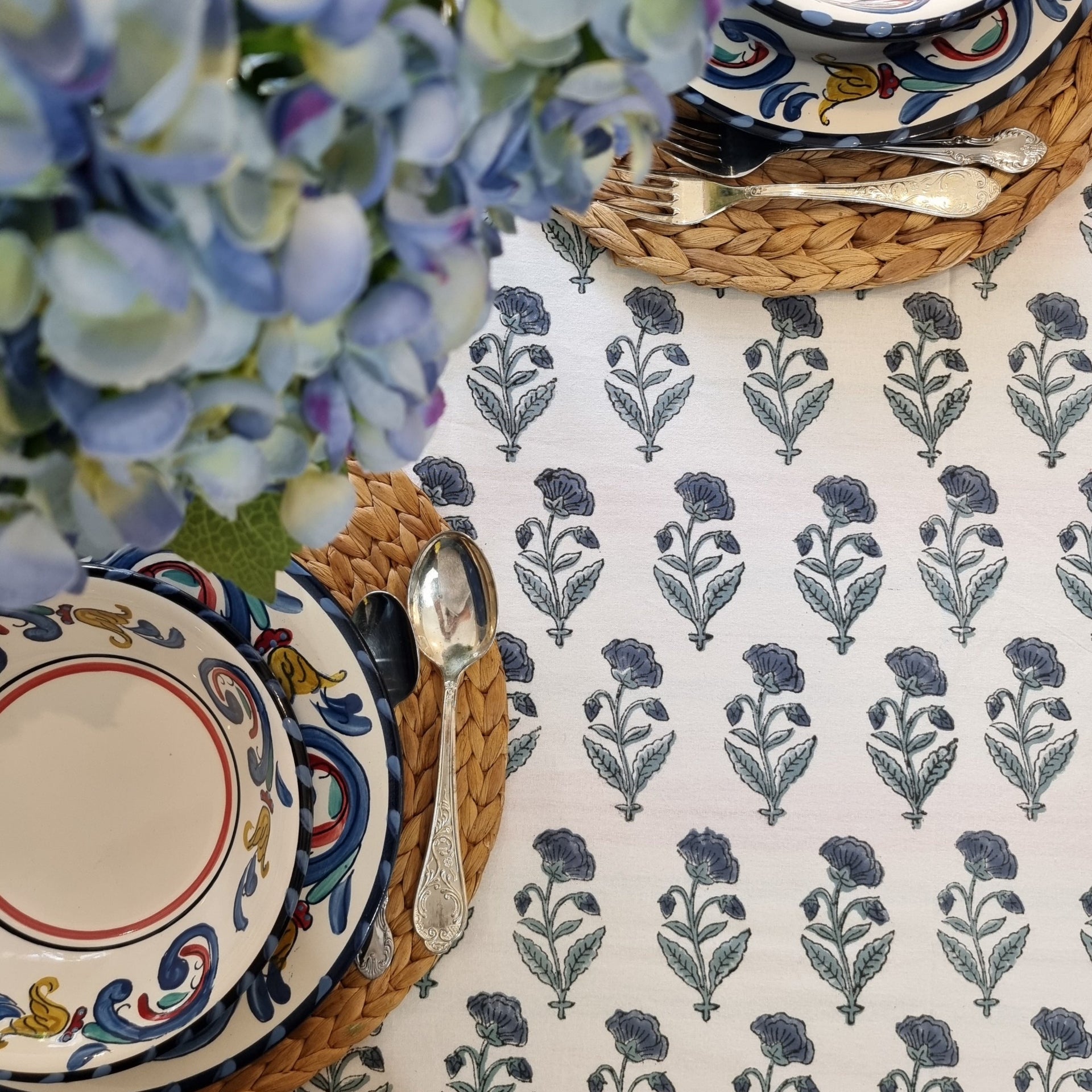 Kasani Block-Printed Tablecloth