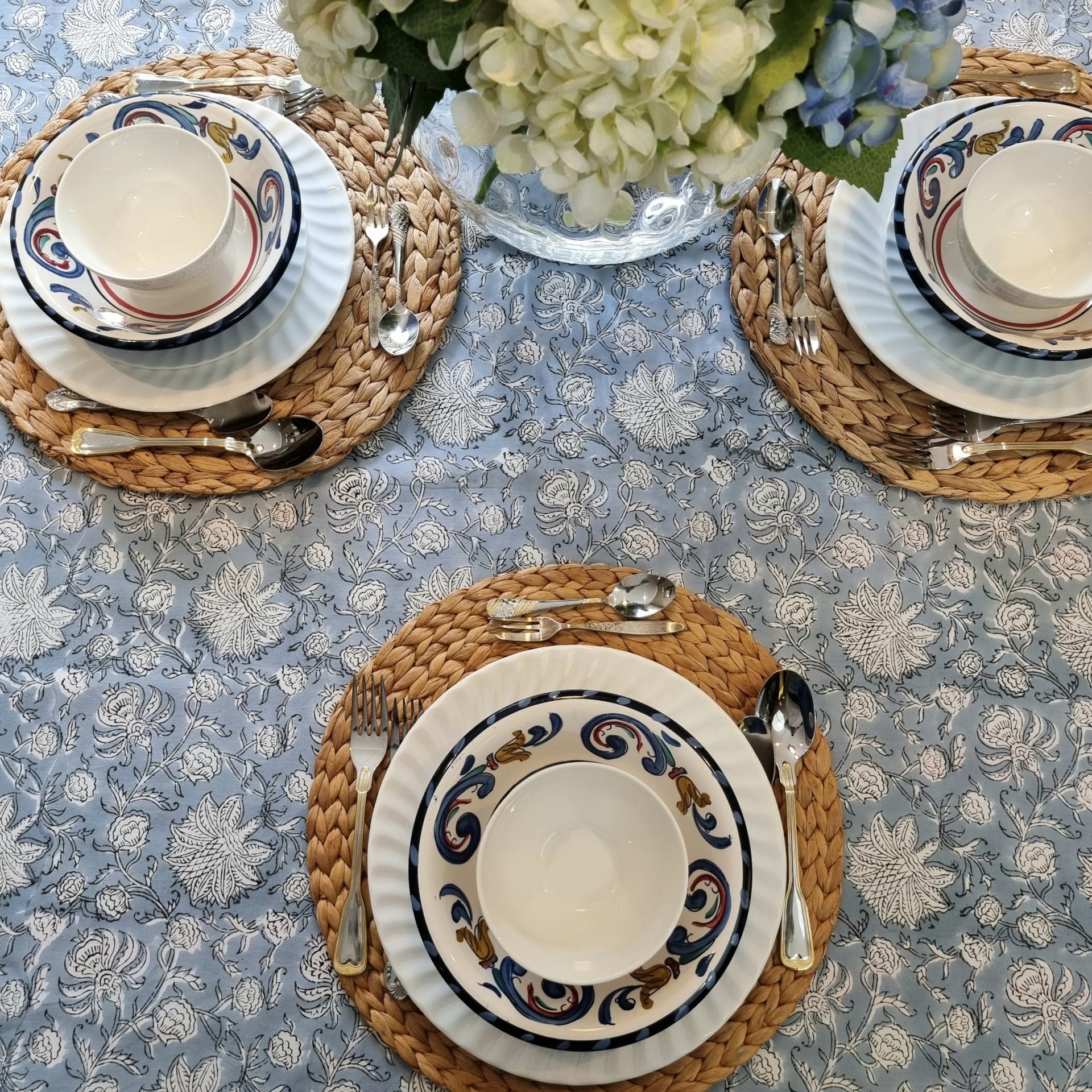 Hamptons Block-Printed Tablecloth
