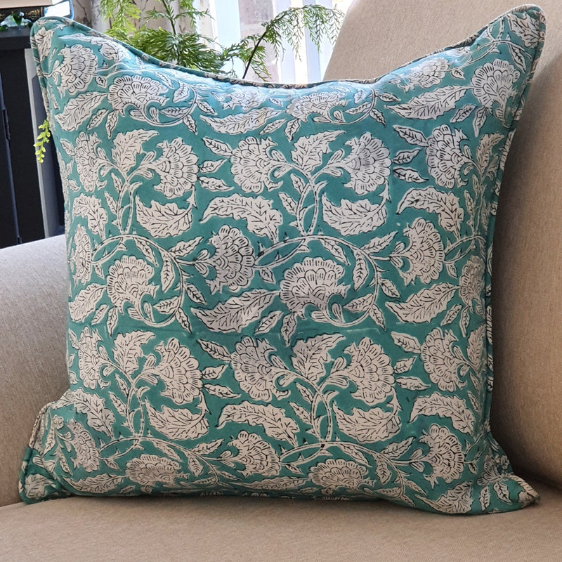 Sea Green Floral Decorative Cushion | 50cm x 50cm