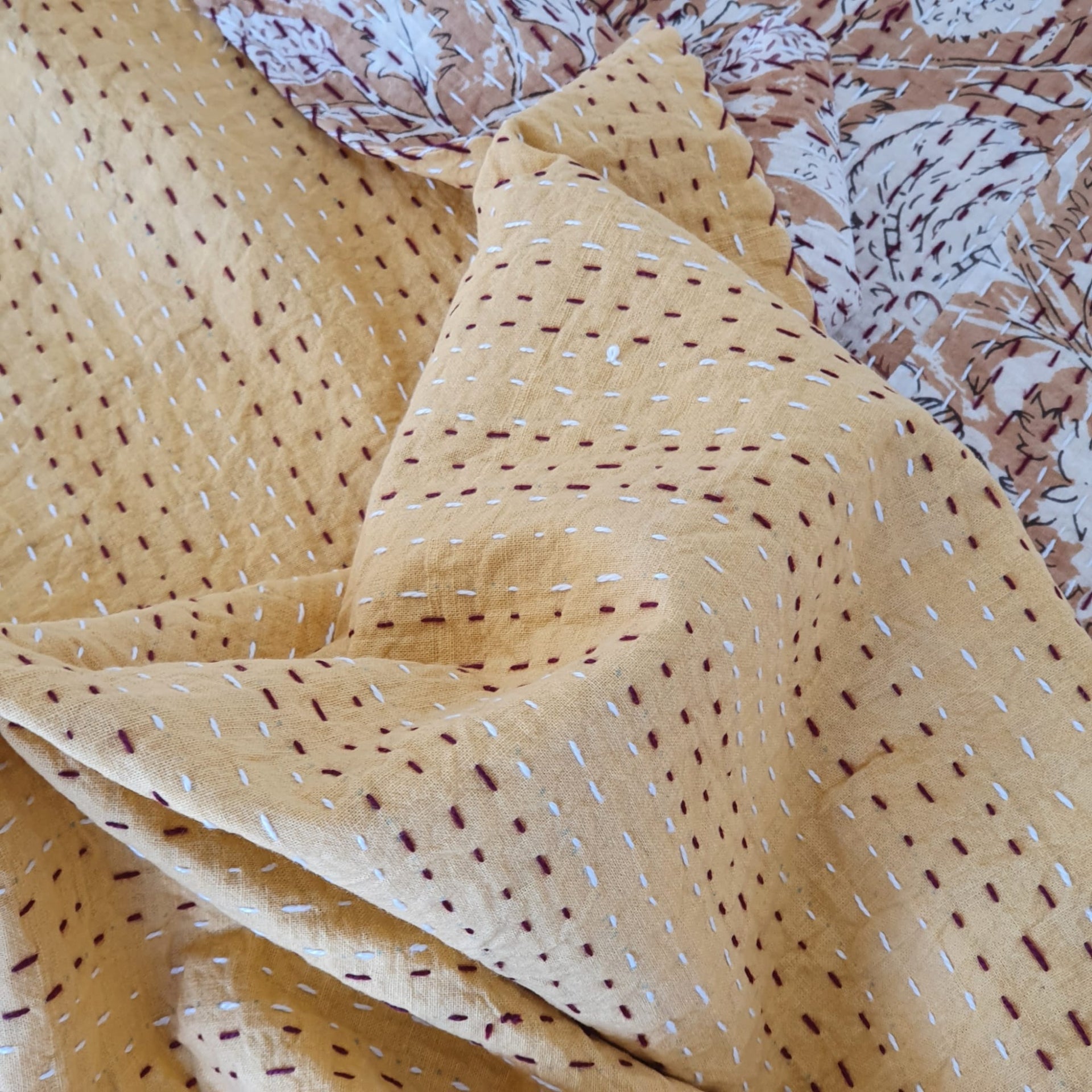 Coffee Bean Kantha Bedspread | 220cm x 270cm