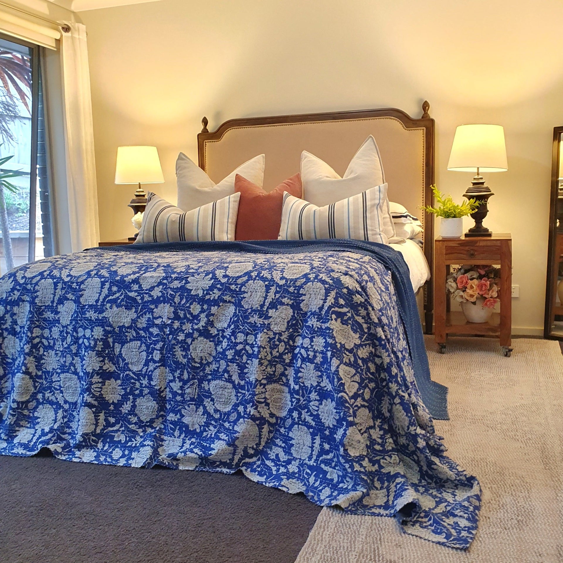 Hamptons Blue Kantha Bedspread | 220cm x 270cm