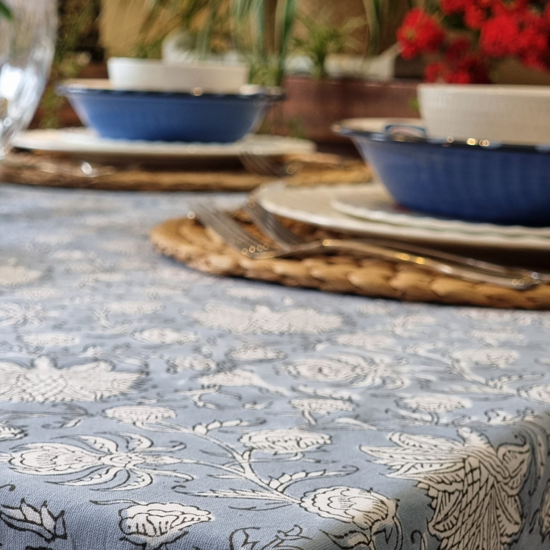 Hamptons Block-Printed Tablecloth