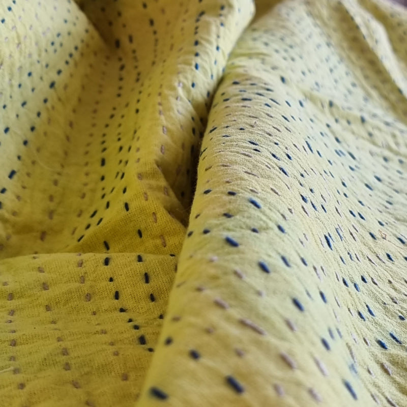 Mustard Peony Kantha Bedspread