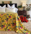 Mustard Peony Kantha Bedspread  | 220cm x 270cm