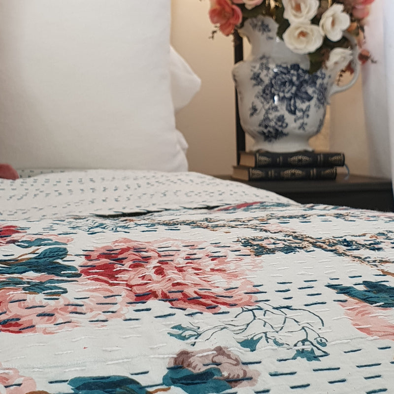 Peony Kantha Bedspread | 220cm x 270cm