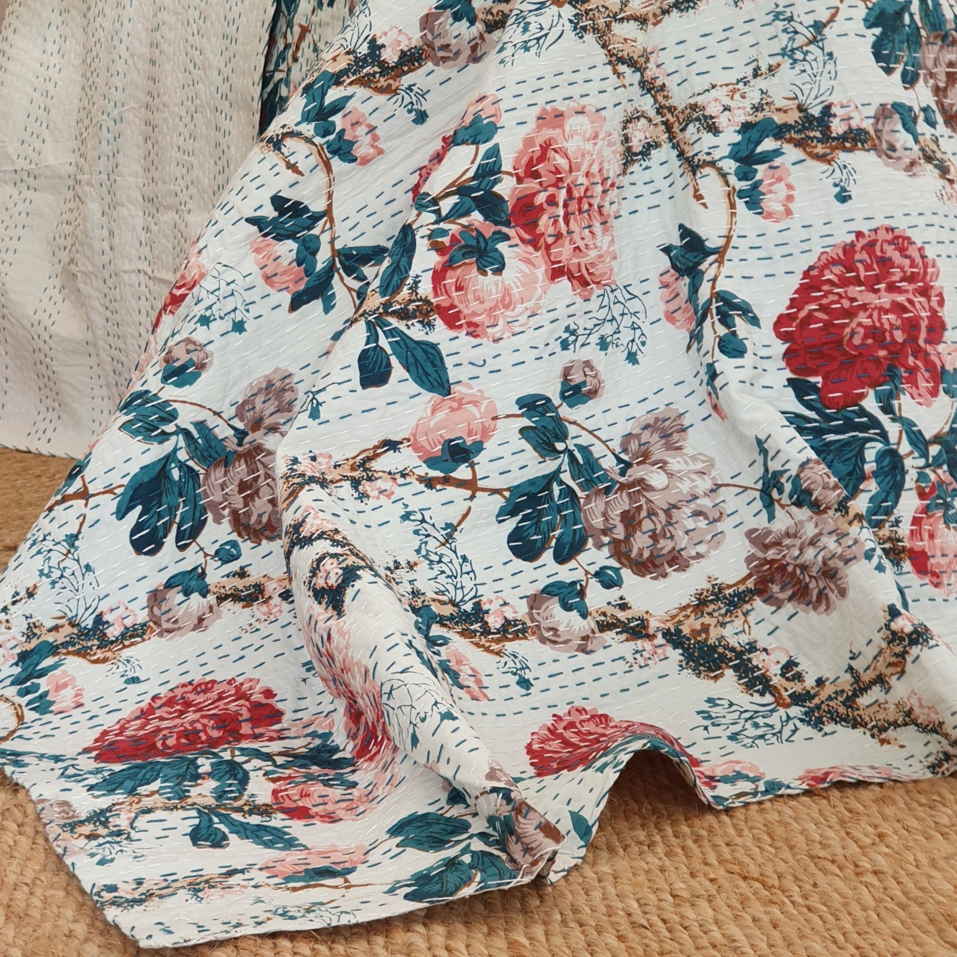 Peony Kantha Bedspread | 220cm x 270cm