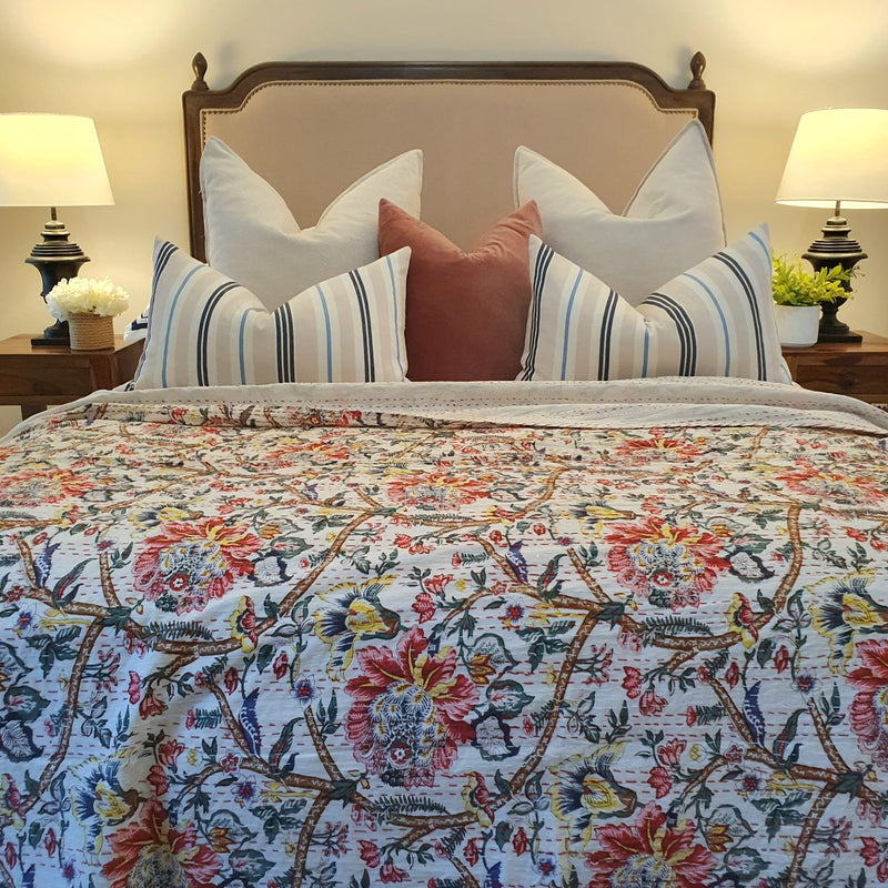 Spring Garden Kantha Bedspread | 220cm x 270cm