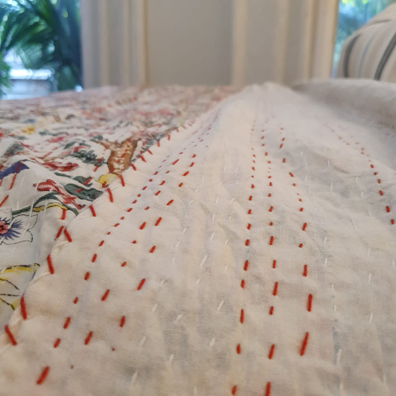 Spring Garden Kantha Bedspread | 220cm x 270cm