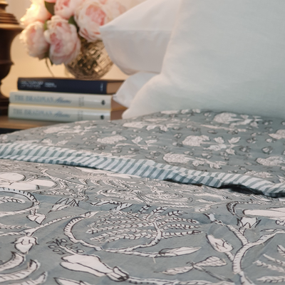 Winter Garden Reversible Quilt | Handmade 2-in-1 Cotton Bedspread