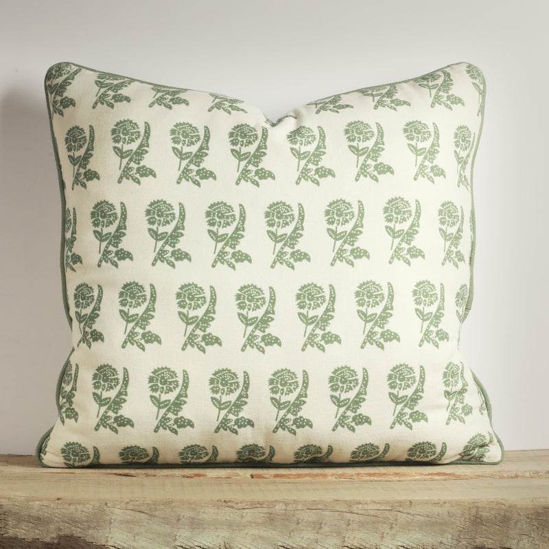 Green Reverse Carnation Decorative Cushion Cover | 50cm x 50cm