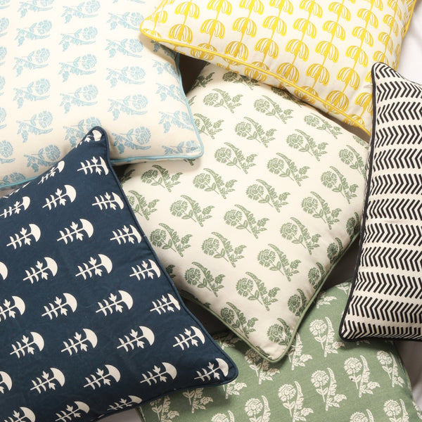 Green Reverse Carnation Decorative Cushion Cover | 50cm x 50cm